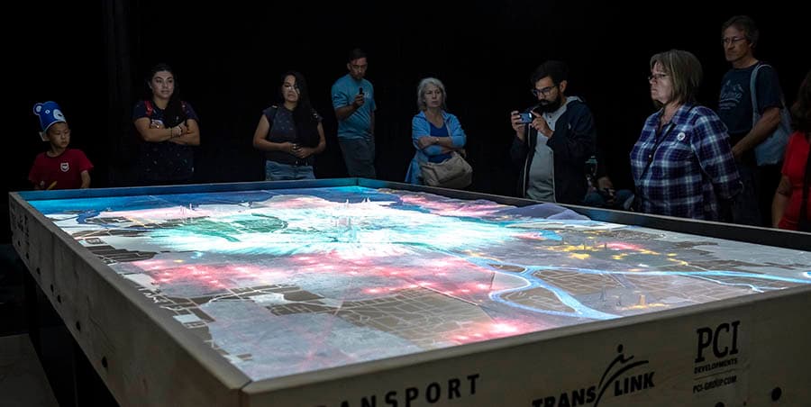 Translink city of the future model with transparent 3D printed elements and integrated backlighting