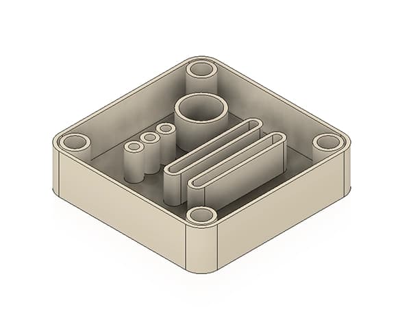 Manufacturing jig with 2mm wall thickness showing minimal material usage