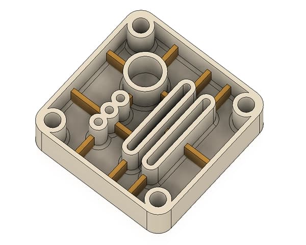 Final optimized jig showing strategic rib placement for multi-directional strength