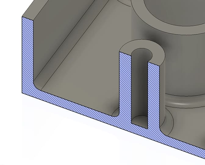 Filleted internal corners reducing stress concentration and improving strength