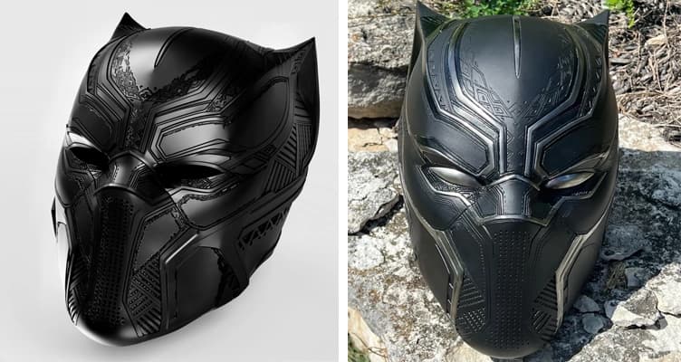 Black Panther suit components showing intricate surface texturing and articulated design