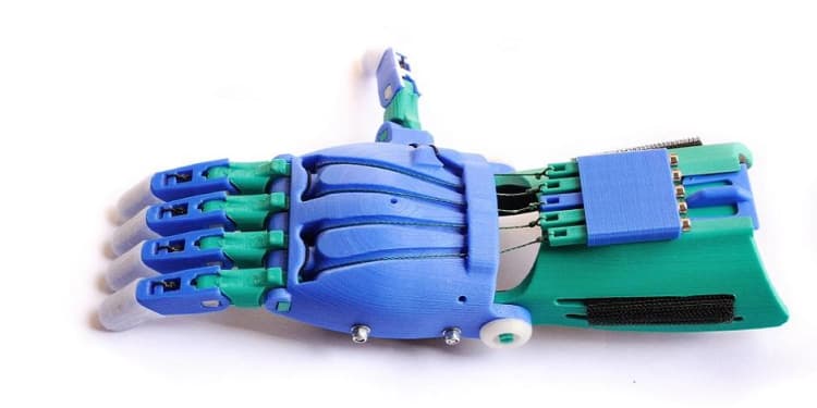 3D printed prosthetic hand showing mechanical articulation