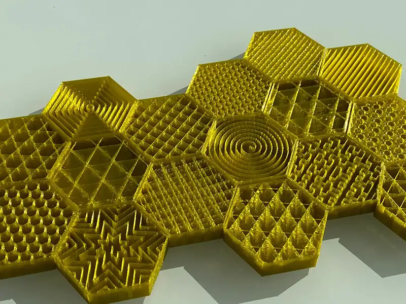 Close-up view of gyroid infill pattern showing the complex mathematical geometry and interconnected structure