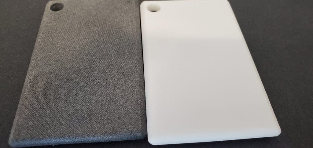 Side-by-side comparison of MJF and SLS surface finish quality