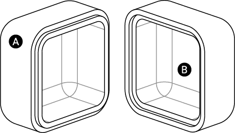 Diagram showing A and B surface designation for optimal part orientation and support placement
