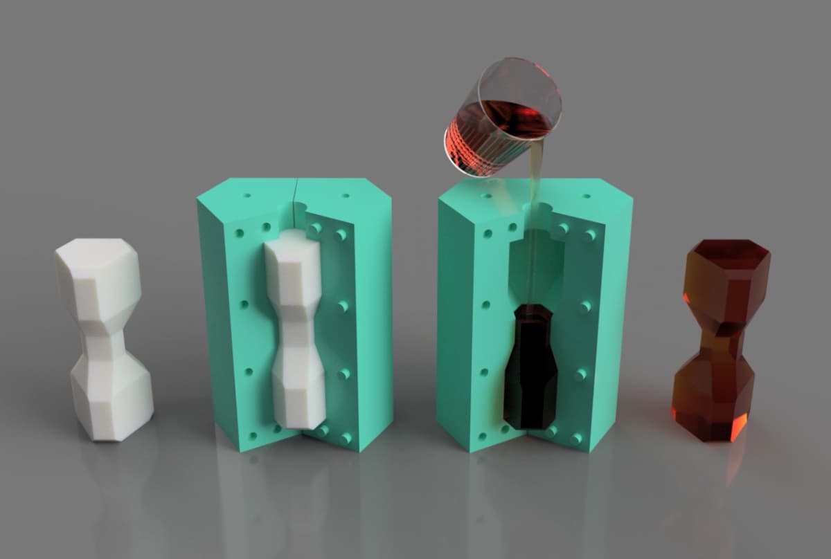 Multi-part SLA master mold showing precision registration features and complex geometry capabilities