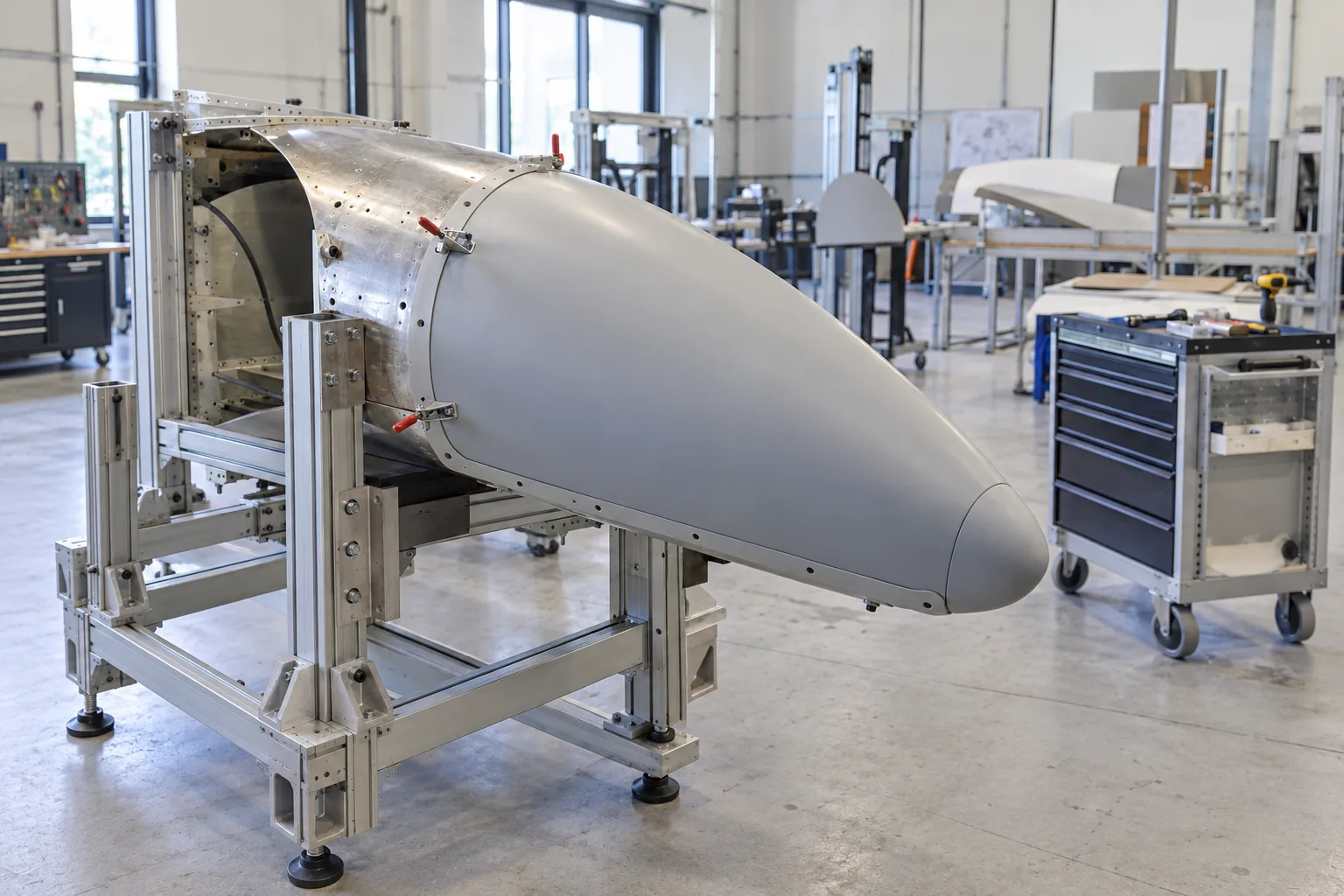Large SLA aeroshell fairing on a fit-check fixture