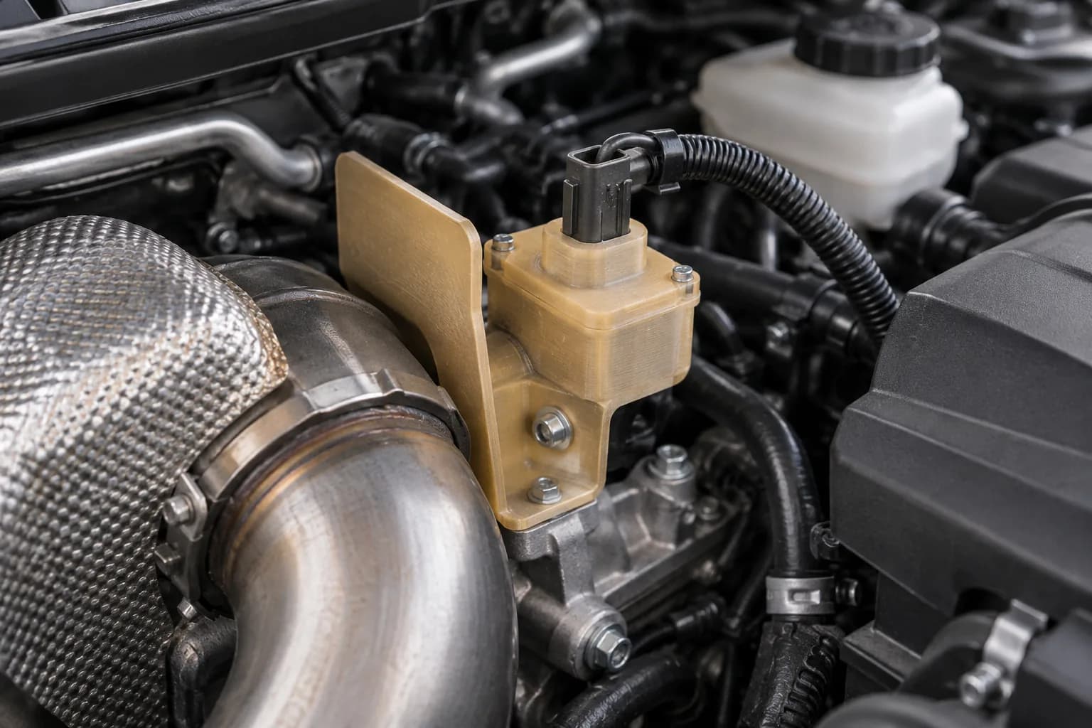 Amber FDM Antero 800NA sensor housing in an engine bay