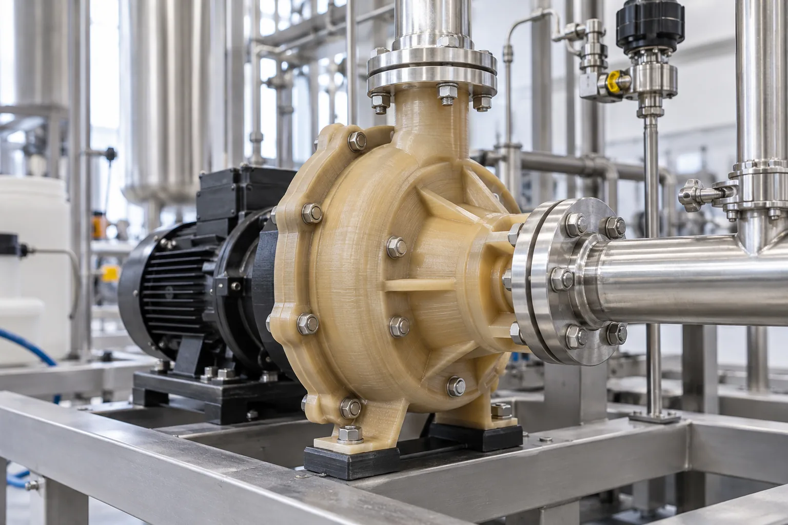 Amber FDM Antero 800NA pump housing on a chemical process skid