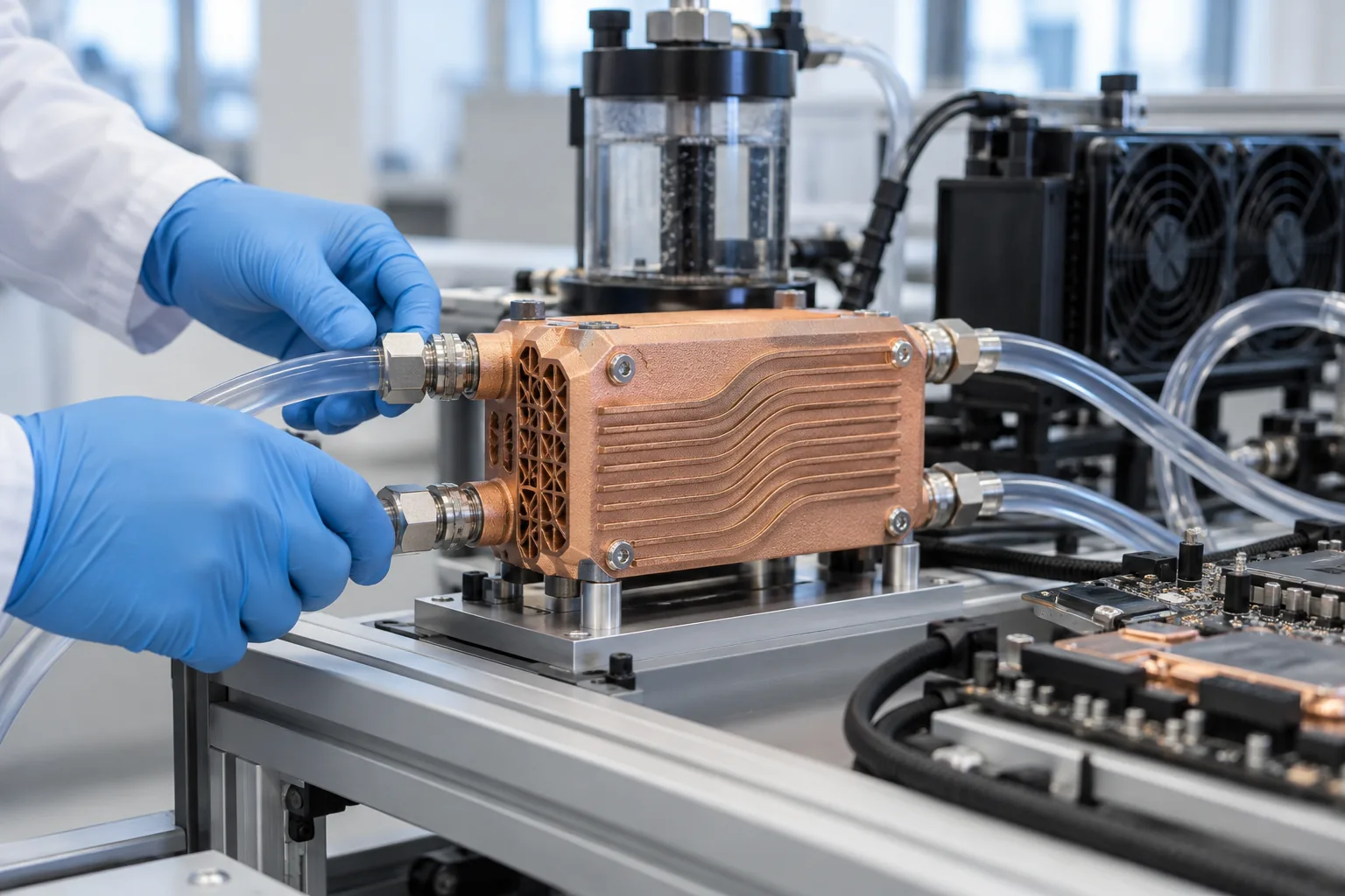 DMLS CuCrZr copper heat exchanger in an electronics cooling loop
