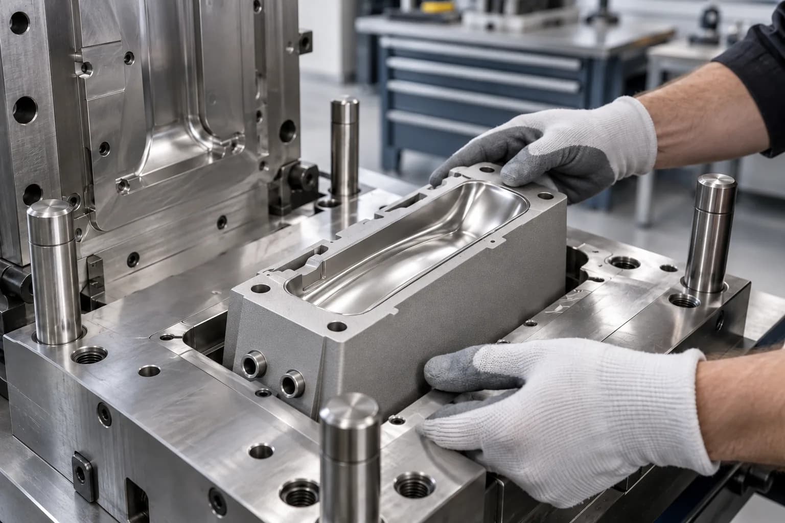 DMLS 17-4 PH conformal-cooled mould insert in a mould base