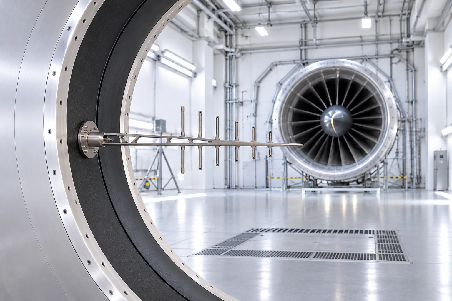 DMLS titanium pitot rake in an engine test cell inlet