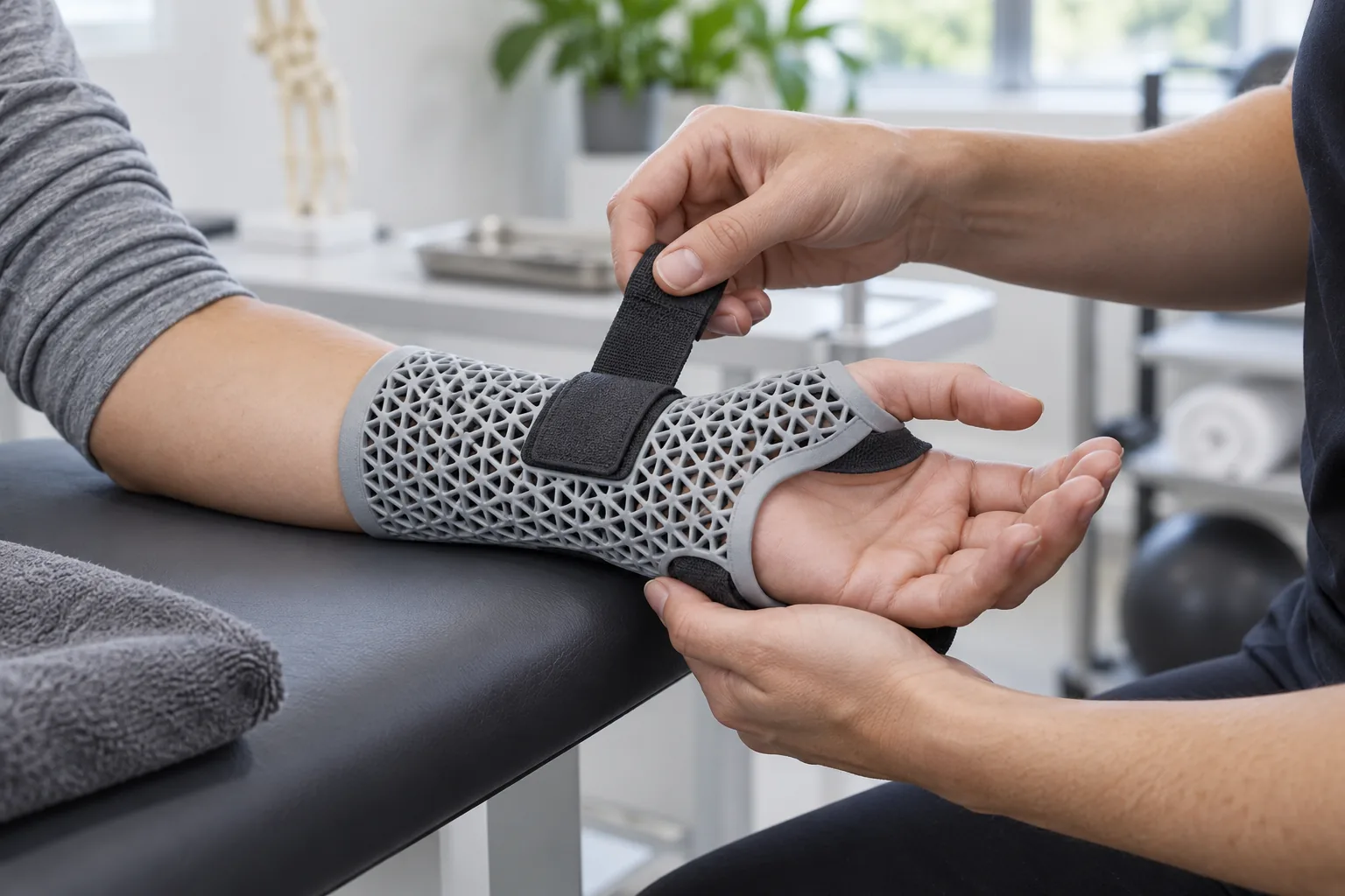 Light grey SLS TPU lattice wrist-brace pad