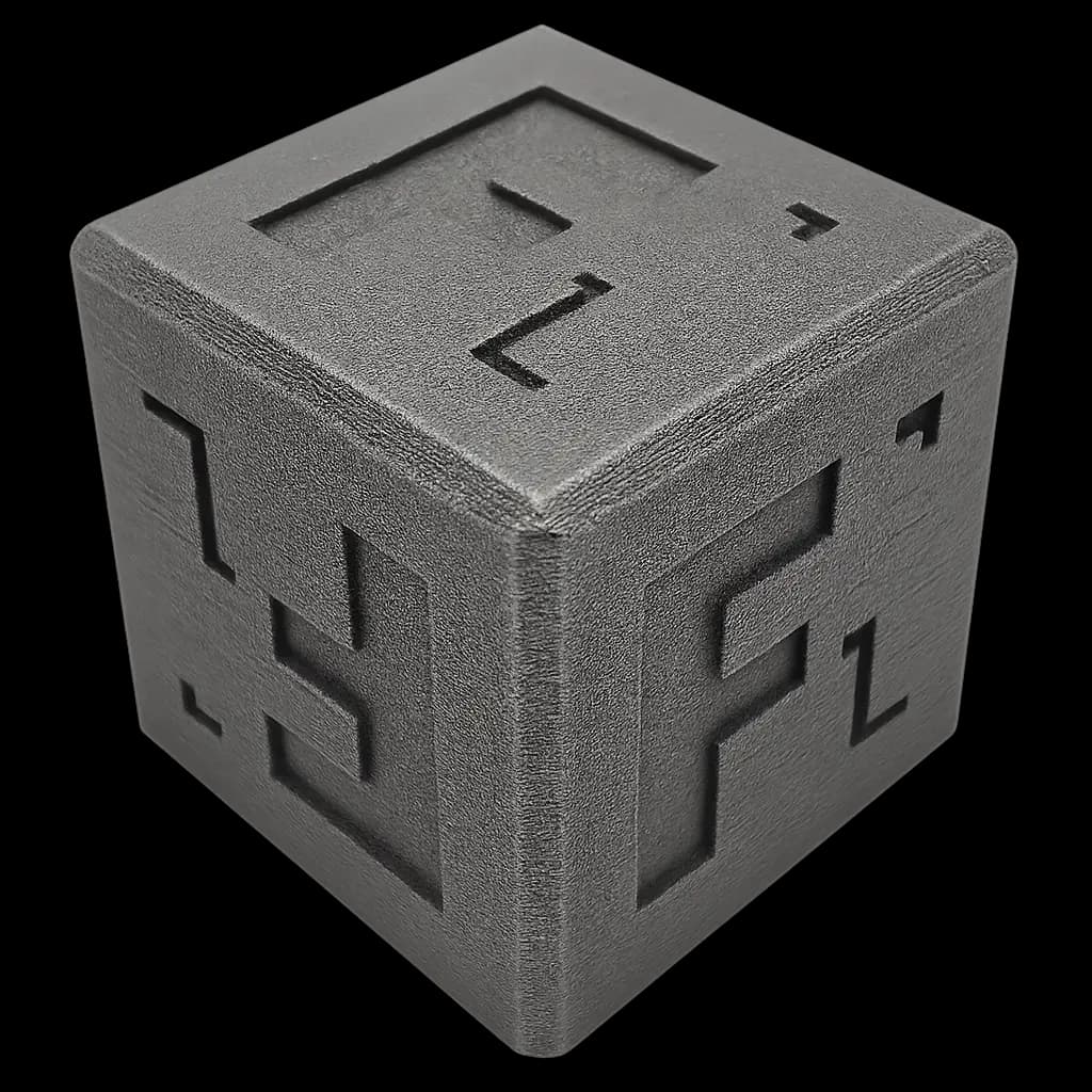 Stainless Steel 17-4 PH DMLS cube sample showing direct metal laser sintered material properties and surface finish