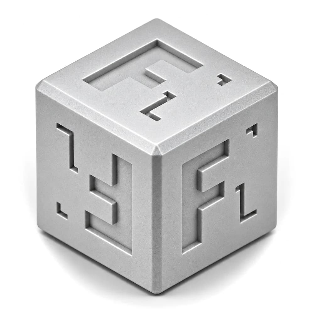 Sample cube with a machined and polished satin metal finish