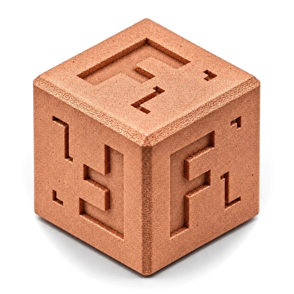 Forge Labs sample cube in bead-blasted DMLS copper CuCrZr