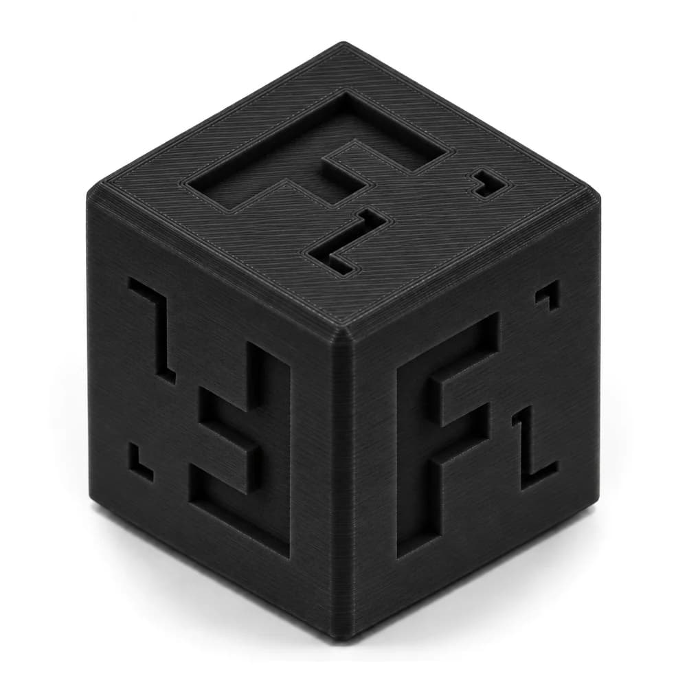 Forge Labs sample cube in black FDM PAHT-CF Carbon Fiber Nylon