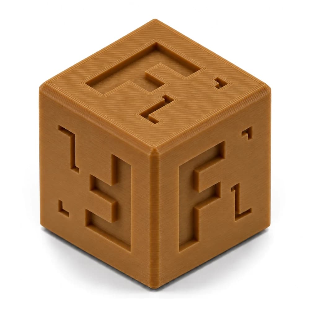 Forge Labs sample cube in natural amber FDM ULTEM 1010