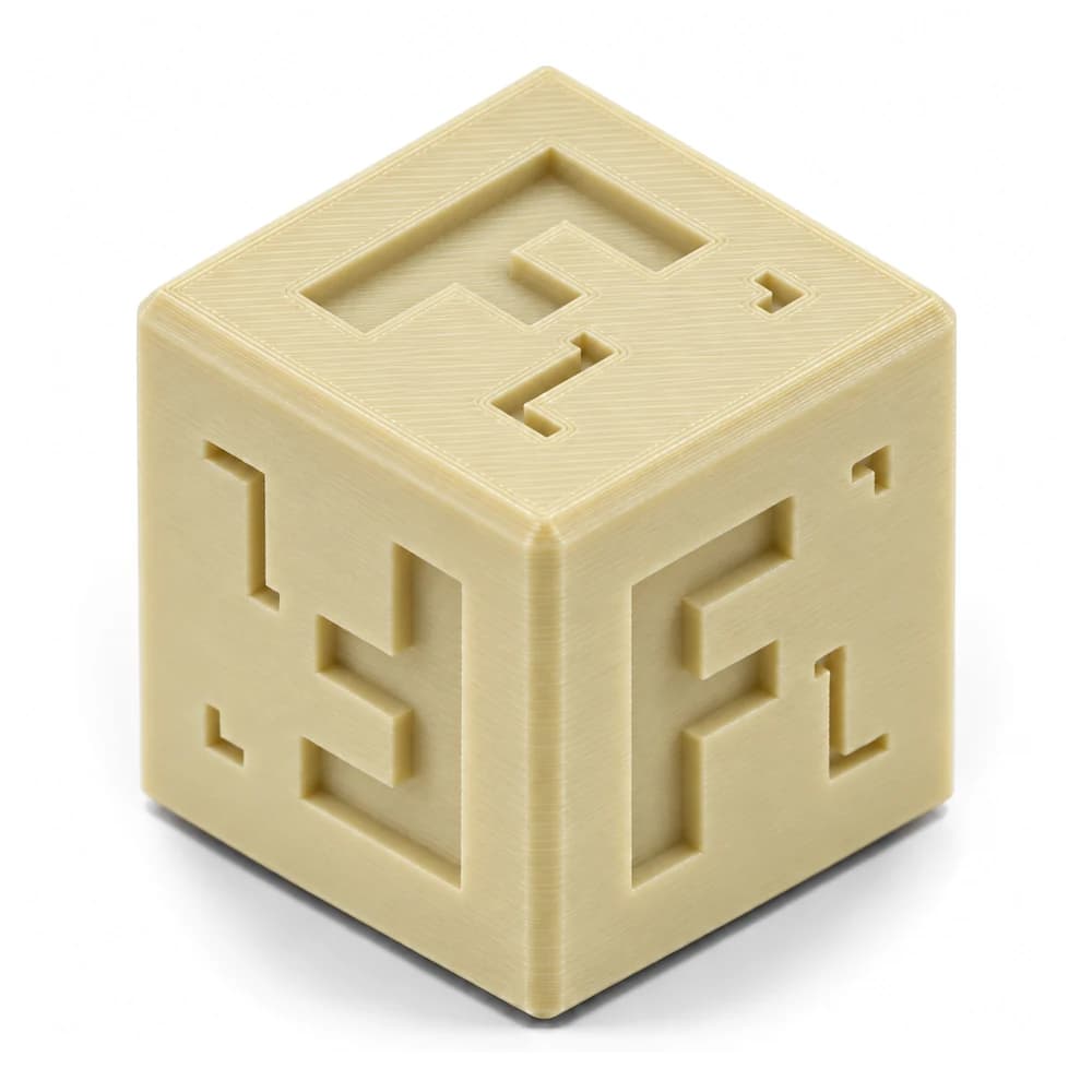 Forge Labs sample cube in natural tan FDM ULTEM 9085