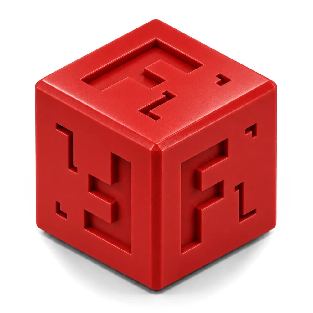 Sample cube with a red automotive-grade performance paint finish