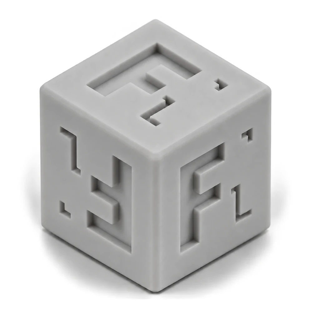 Forge Labs sample cube in SLA Flame Retardant Resin