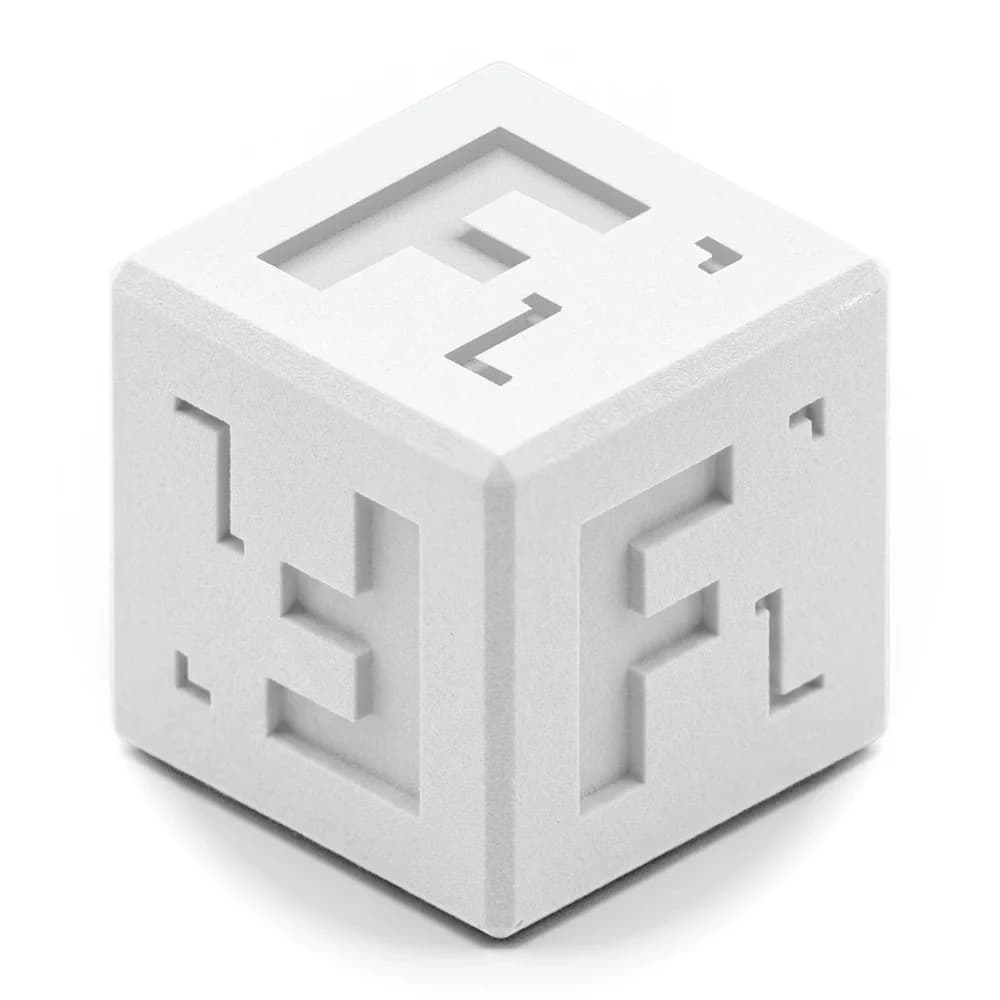 Sample cube in white SLS PA12 after vapour smoothing