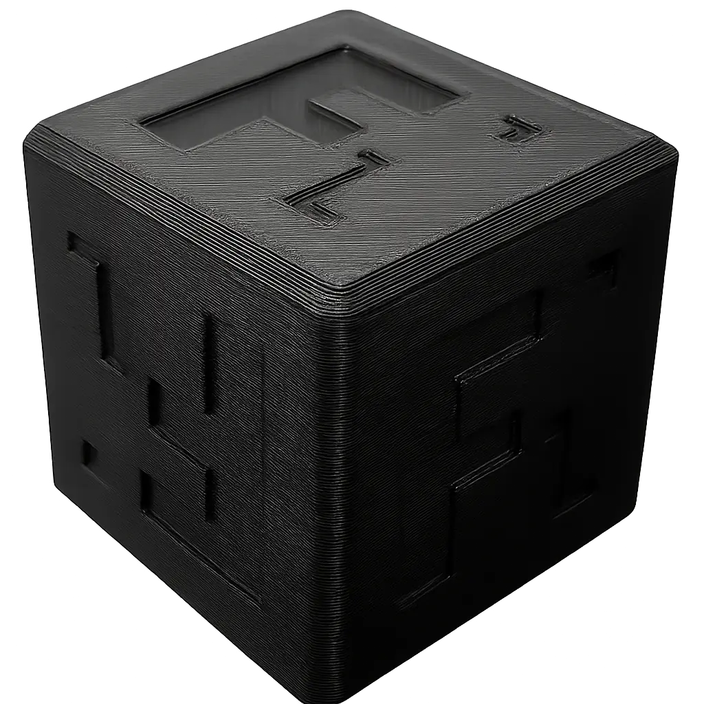ULTEM 1010 ULTEM 1010 FDM cube sample showing the highest performing FDM thermoplastic properties