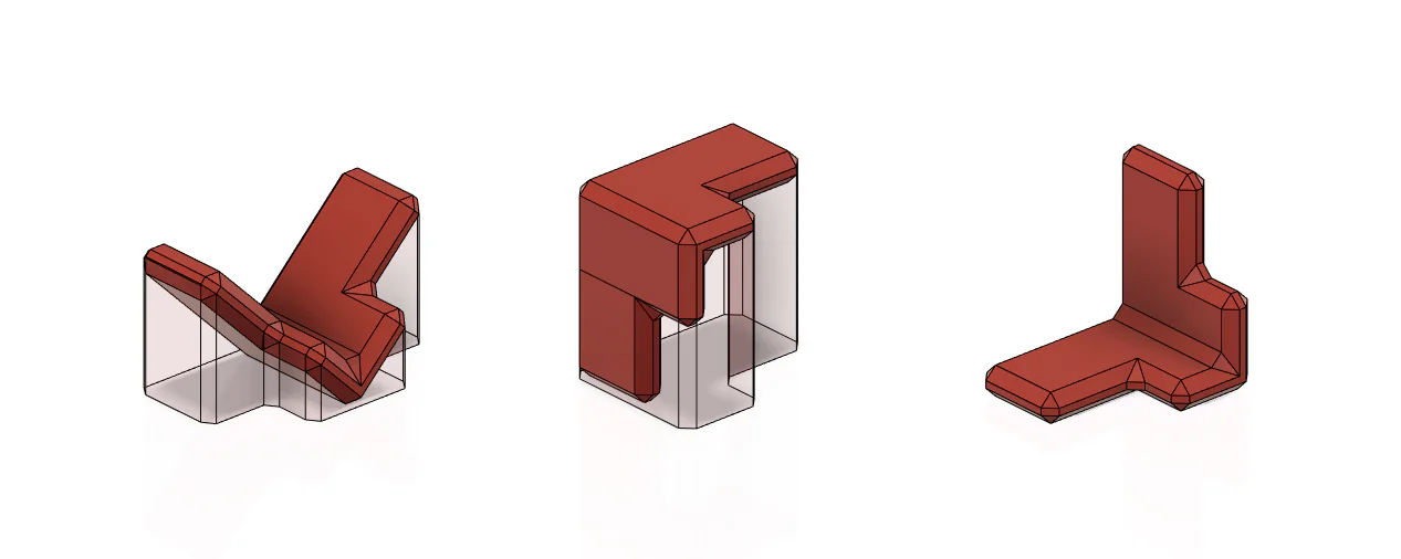 Comparison of different part orientations showing material usage and support requirements