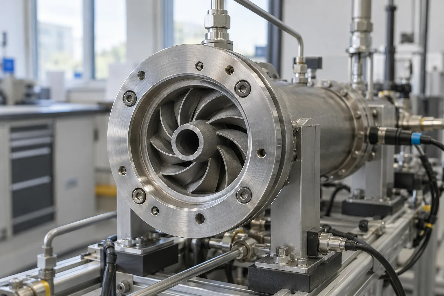 3D printed impeller installed in a propulsion test rig