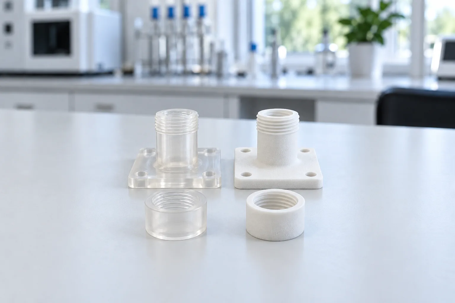 Flange Fittings With 3D Printed Threads: Clear SLA, Then SLS PA12