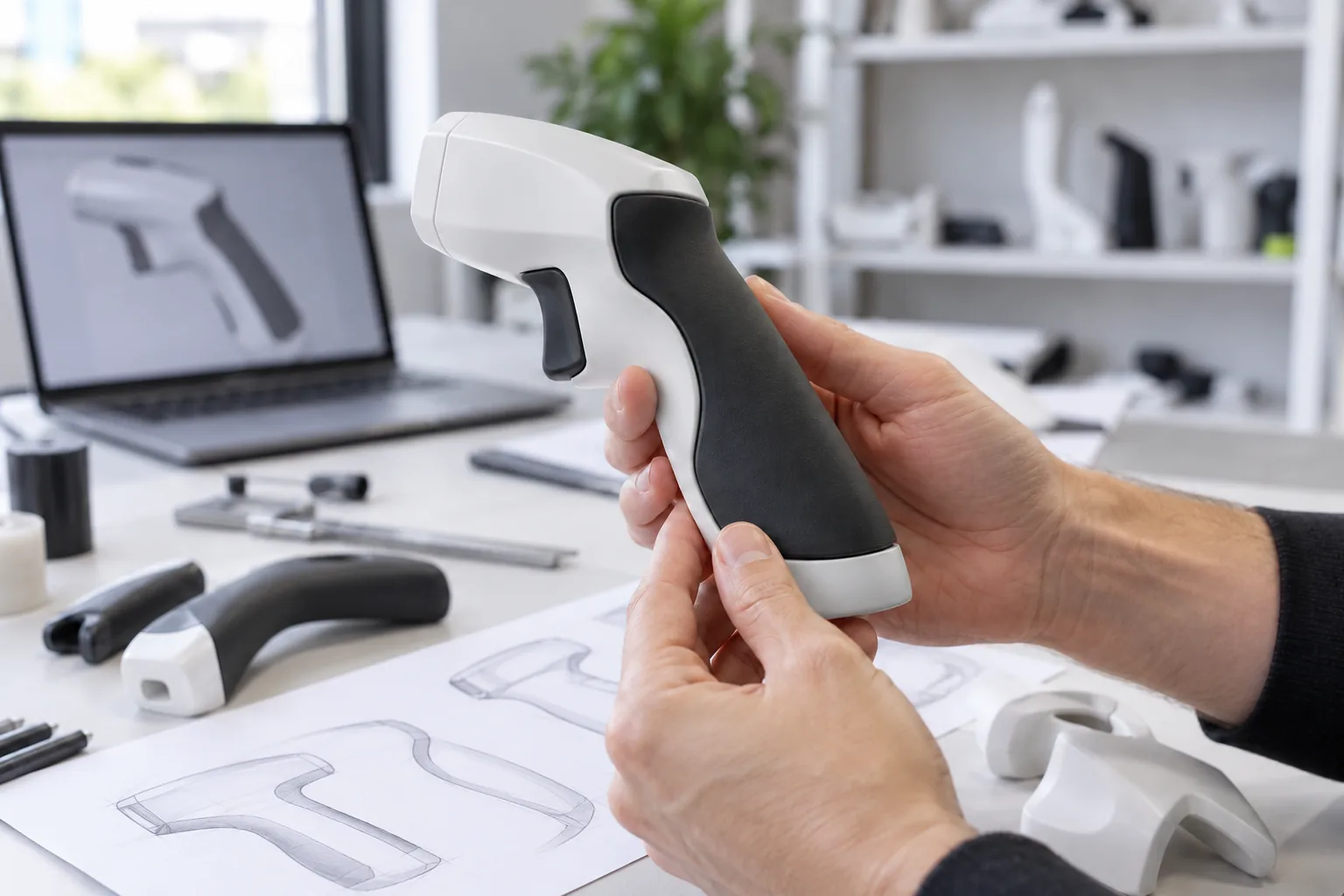 PolyJet concept model with a black Agilus30 soft-touch grip