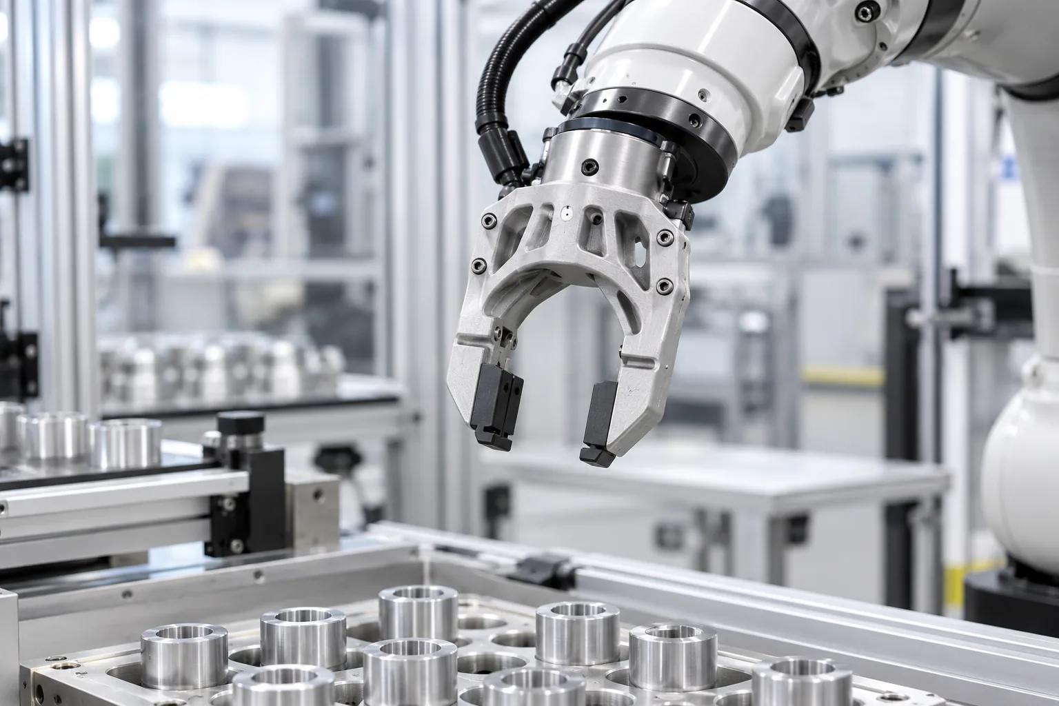 DMLS aluminium 6061 gripper body on a robot arm