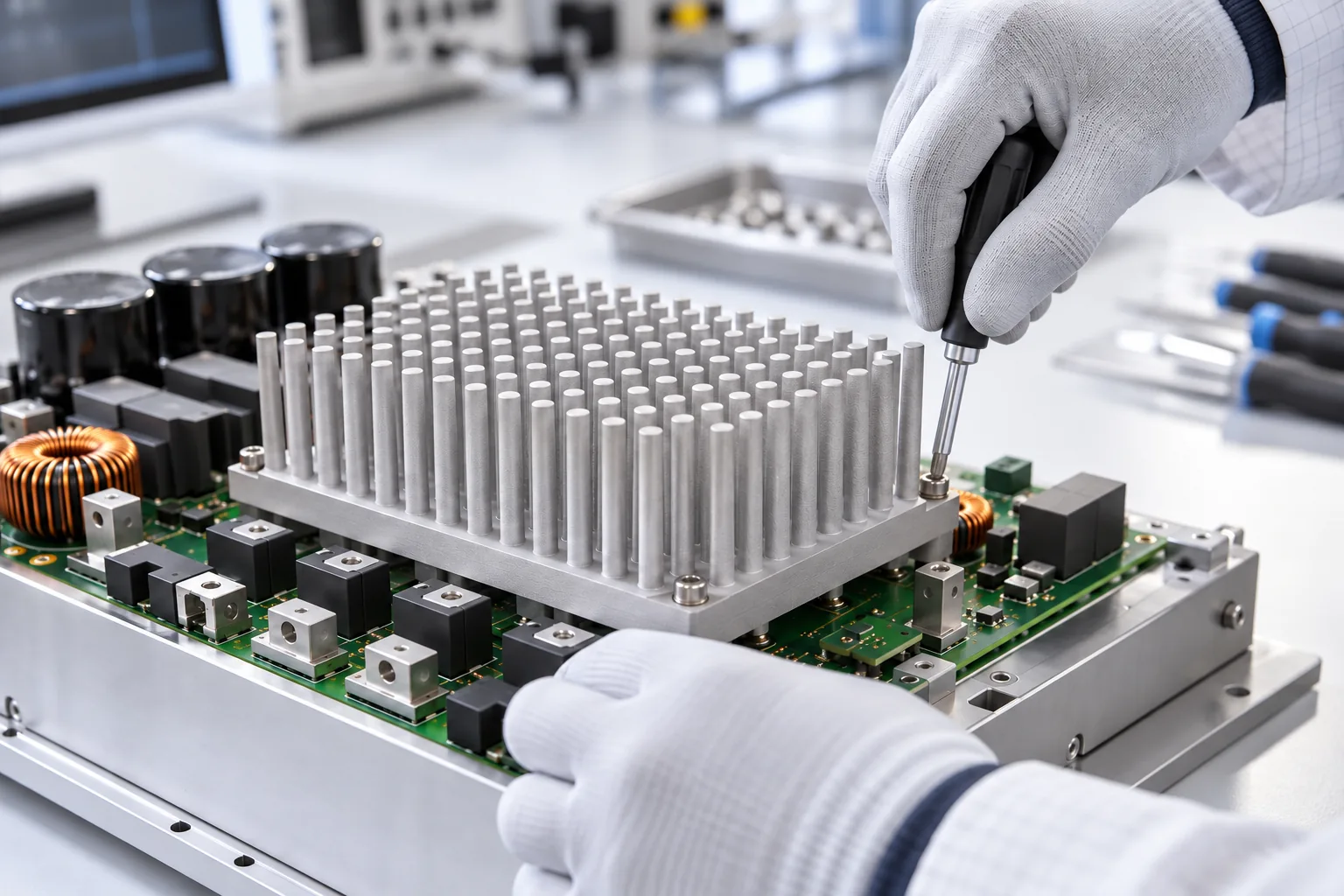 DMLS aluminium 6061 heat sink on a power electronics board