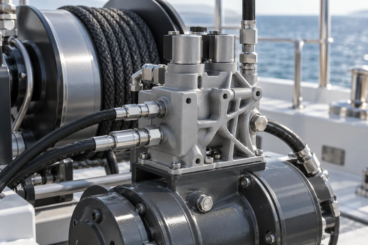 DMLS aluminium 6061 hydraulic manifold on a marine deck unit