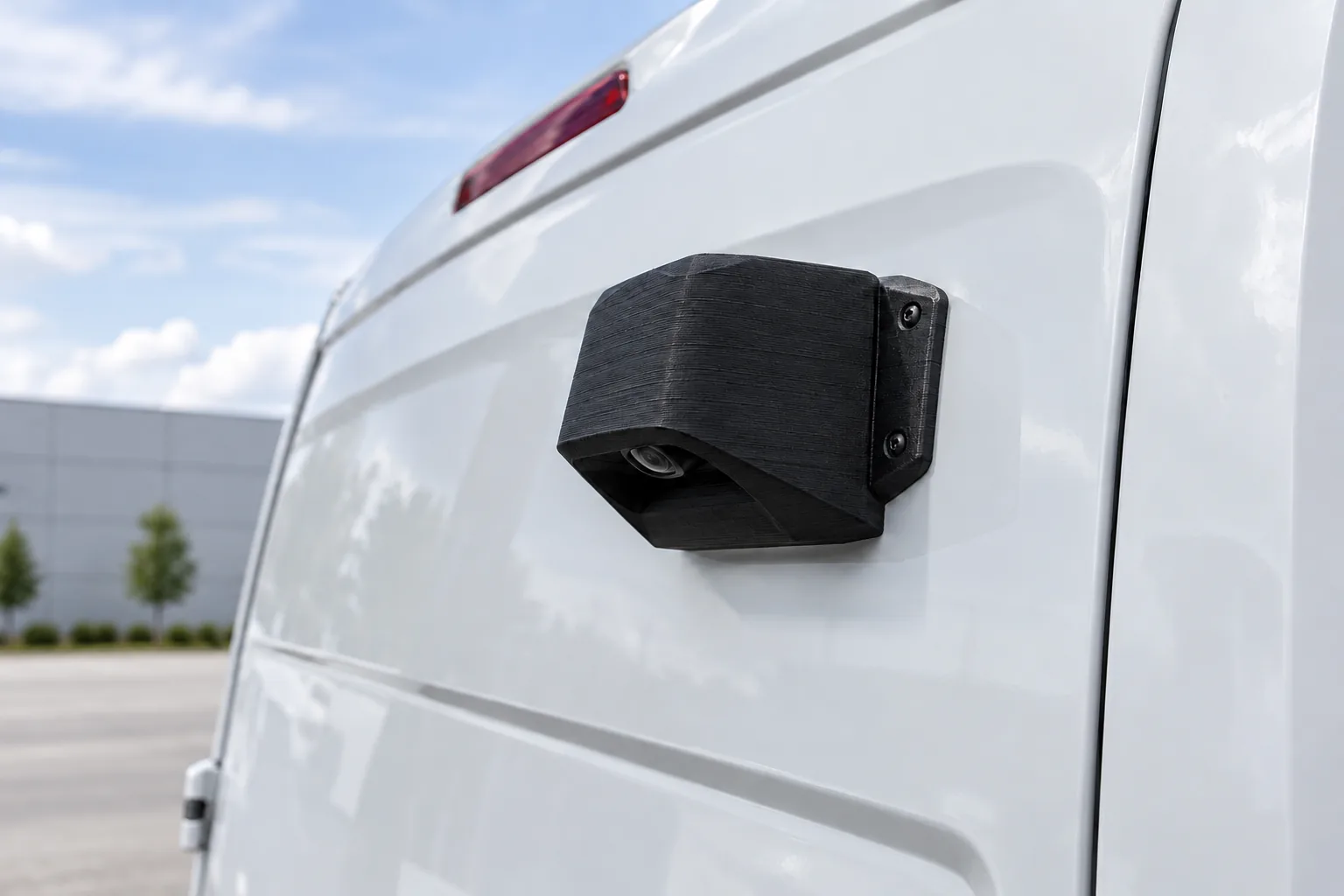 Black FDM ASA sensor cover on a fleet van