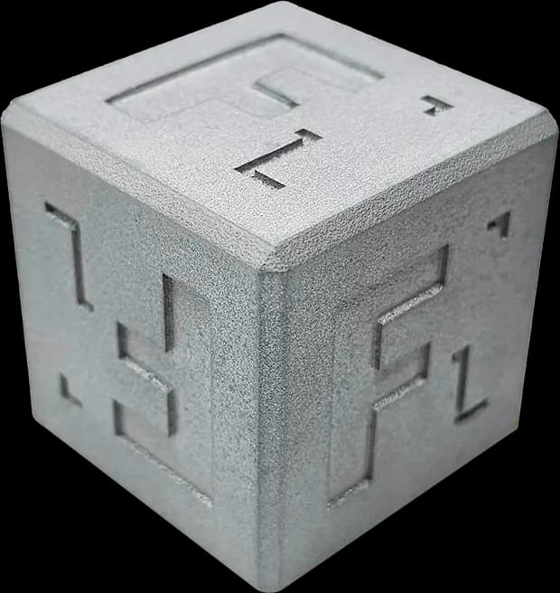 HP High Reusability PA12 MJF cube sample showing production-grade nylon surface finish