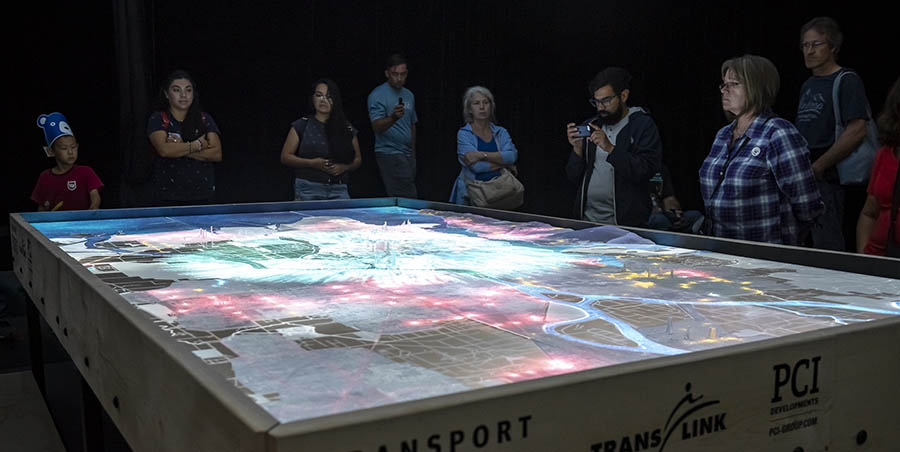 Translink city of the future model with transparent 3D printed elements and integrated backlighting