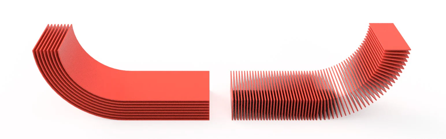 Illustration showing how bending forces interact with layer boundaries in 3D printed parts