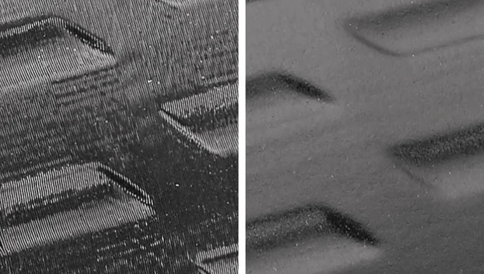 Before and after comparison of FDM parts showing vapor smoothing results